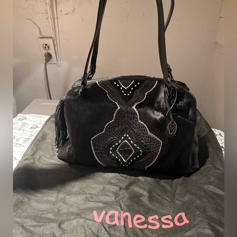 Vanessa calf hair Black leather Handbag